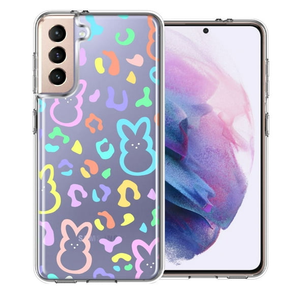 MUNDAZE for Samsung Galaxy S21 Leopard Easter Bunny Candy Colorful Rainbow Double Layer Phone Case Cover