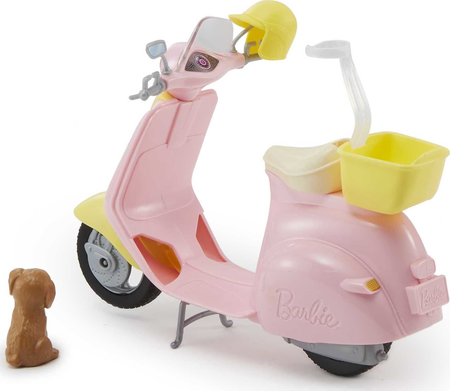 Barbie Pink & Yellow Scooter Moped with Puppy & Helmet 