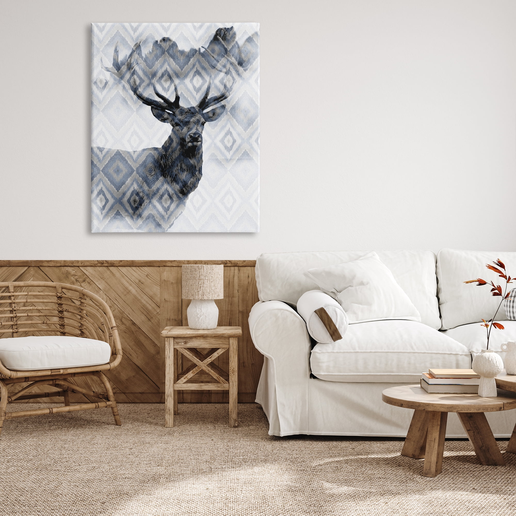 Stupell Indtries Large Antler Elk Portrait Rtic Blue Diamond Pattern,36 x 48,Design by Kim Allen