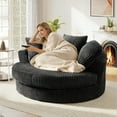 thumbnail image 5 of Muumblus 61" Oversized Round Boneless Lounge Chaise Chair Indoor, Corduroy Deep Seat Cloud Couch Sleeper Sofa Bed with 3 Pillows, No Assembly Barrel Chair for Living Room, Gray, 5 of 9