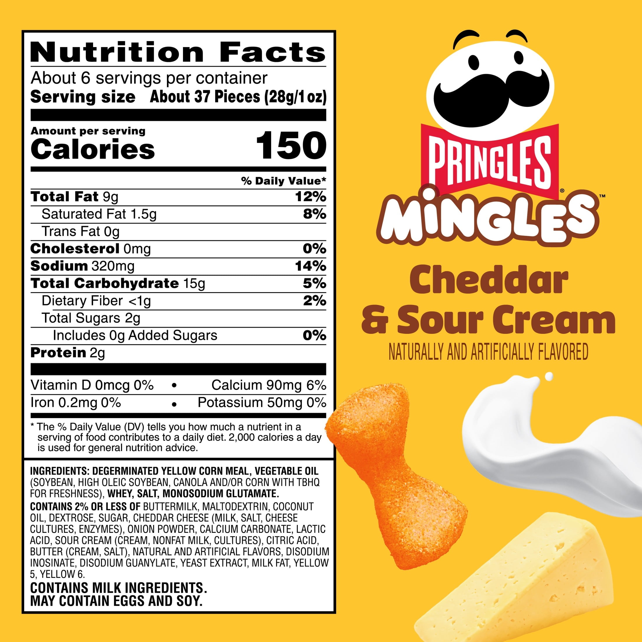 Pringles Mingles Cheddar and Sour Cream Puffed Snacks, Cheese Puffs, 6 Count