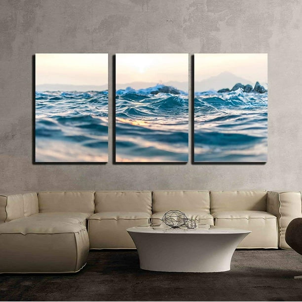 Wall26 3 Piece Canvas Wall Art Closeup of Water in Sunset Modern