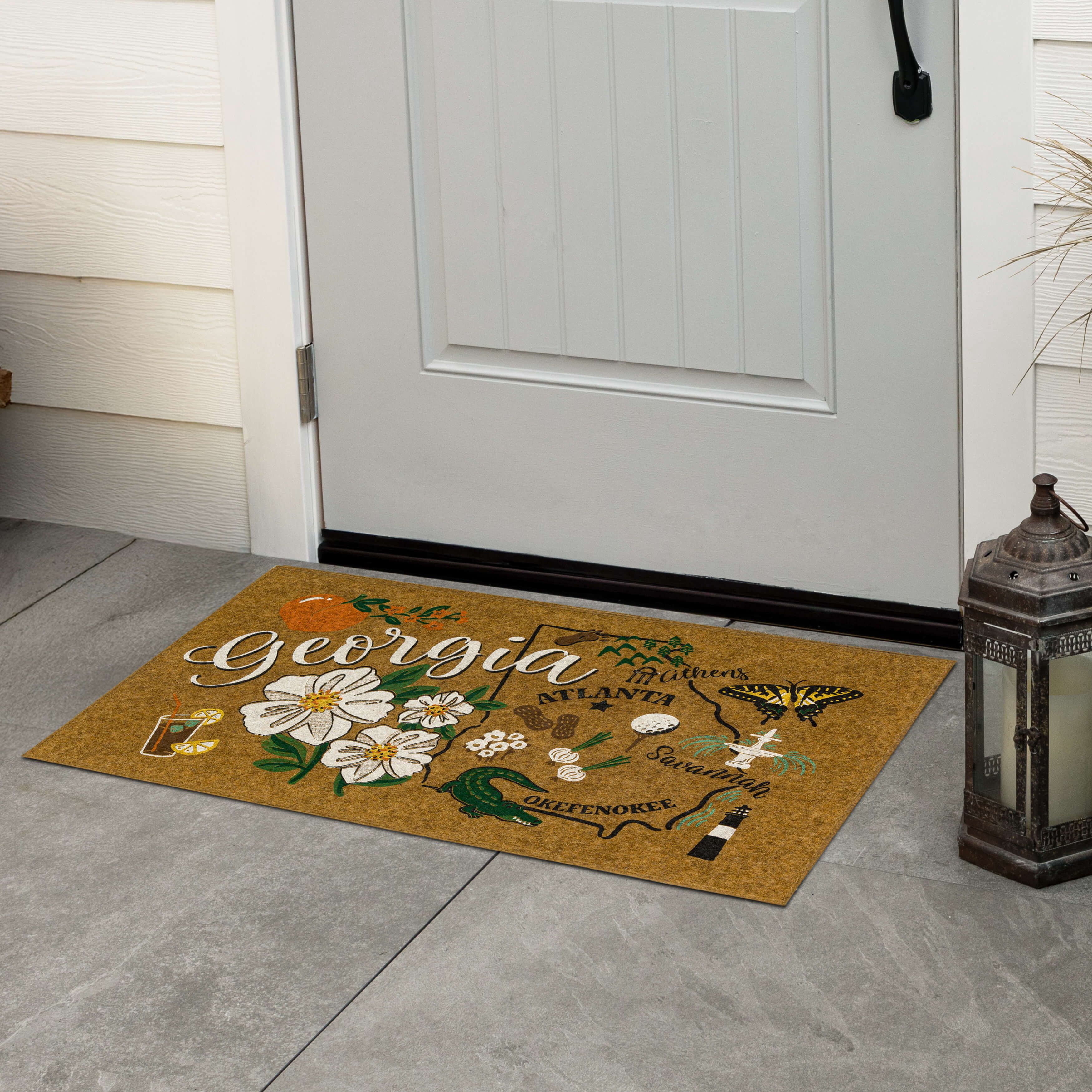 Mohawk Home Georgia Indoor/Outdoor All Weather Polyester Rubber Backed Rectangle Doormat, Tan, 18" x 30"