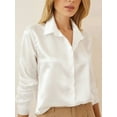 thumbnail image 4 of Arvbitana Women Button Down Satin Shirts Long Sleeve V Neck Solid Color ClassicOffice Blouses Fit Work Shirts  Professionial Tops, 4 of 9