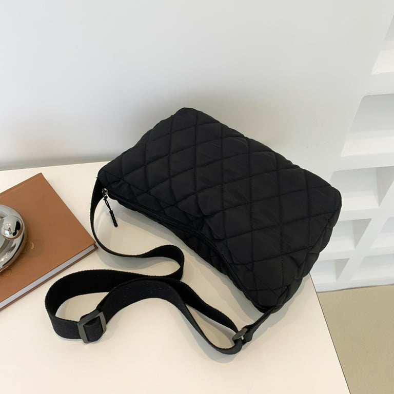 Alloet Fashion Quilted Shoulder Bags Nylon Large Solid Travel Crossbody  Handbag (Black) 