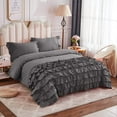 thumbnail image 2 of Half Ruffle Duvet Cover Set 5 Piece, 100% Egyptian Cotton, with Hidden Zipper Closure, 400 Thread Count, Half Ruffle Design, Extra Soft and Luxury - Dark Gray Solid, King Size., 2 of 4