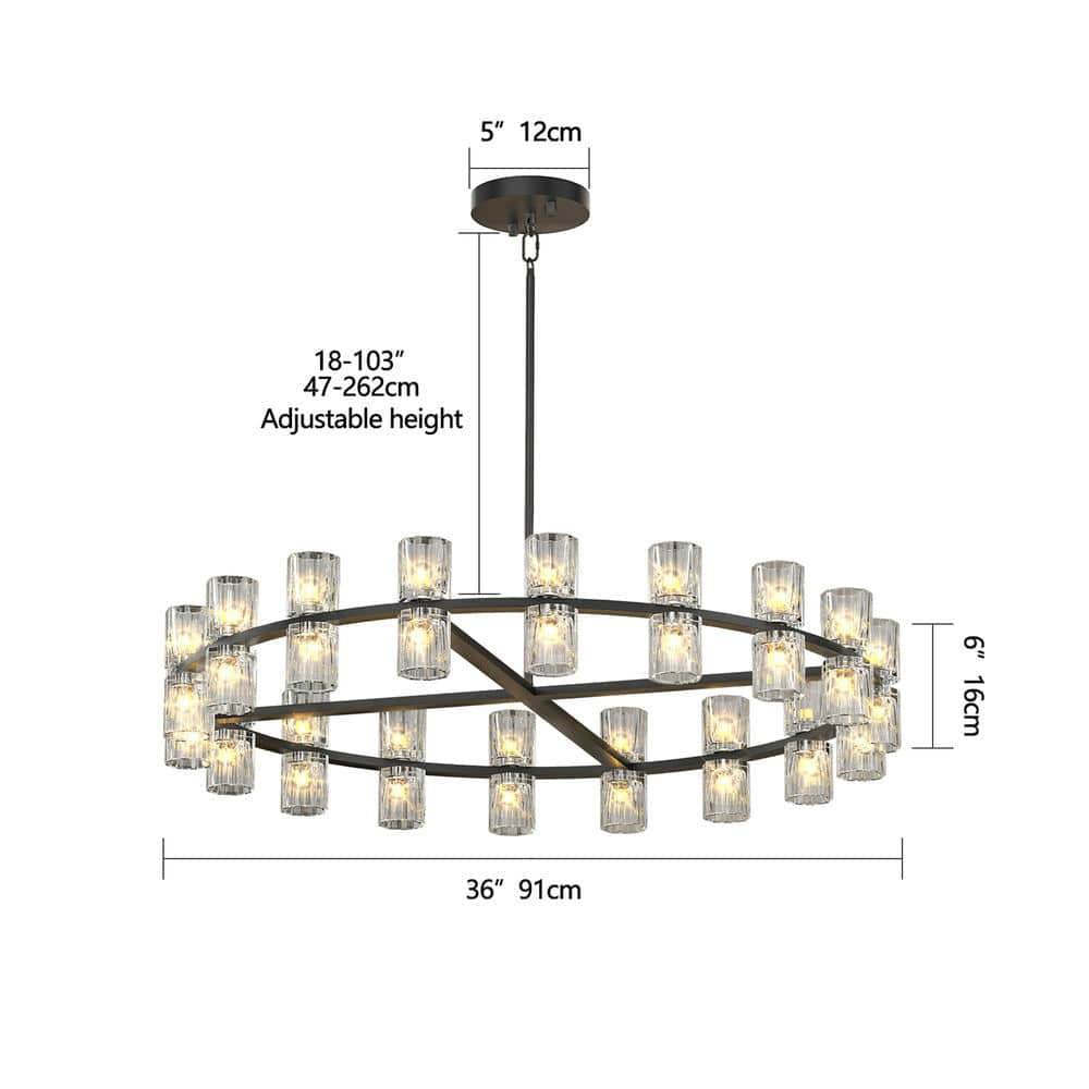 Spaco 36 Inches Luxury Chandeliers Crystal with Bulbs, Simple Decorative Lights, Modern LED Lighting for Indoor as Living Room, Dining Room, Black