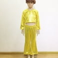 thumbnail image 3 of Children Bell-bottom Pants Children Performance Pants Glossy Reflective Sequined Splicing Elastic Waist Bell-bottomed Pants Wide Leg Flared Trousers, 3 of 8