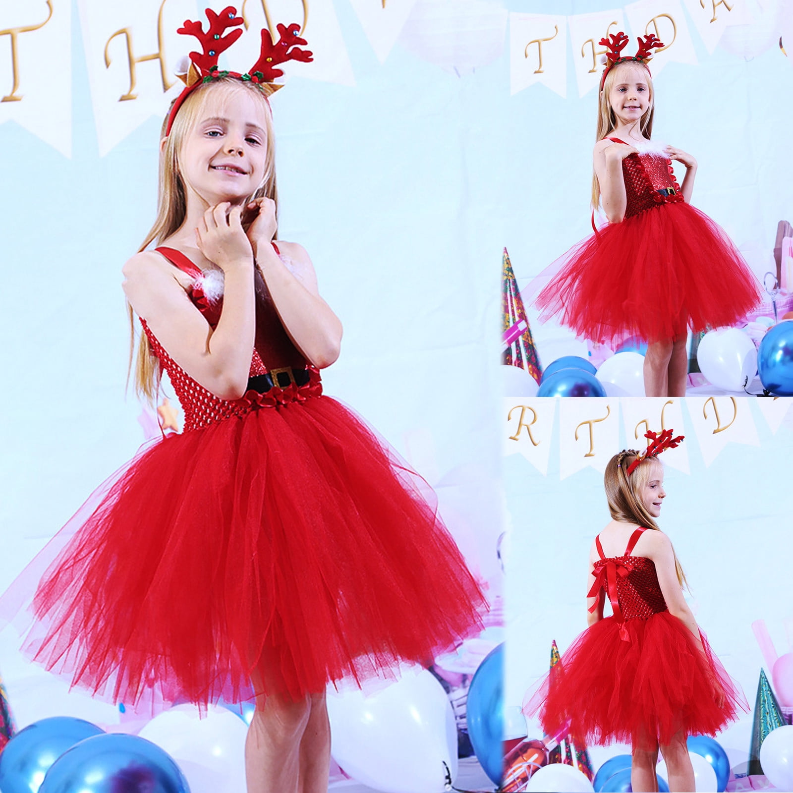 Baby Girl Dresses Tulle Pageant Dress Christmas Party Gown Princess Dresses Suitable Kids Dress Red 2,4,6,8,10 Years-3,5,7,9,12 Years