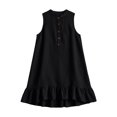 thumbnail image 4 of Women's Sleeveless Button up Mini Dress Stand Collar Ruffle Hem Loose Tank Dress, Solid Casual Swing Dress for Daily & Beach Outfits Black, 4 of 6