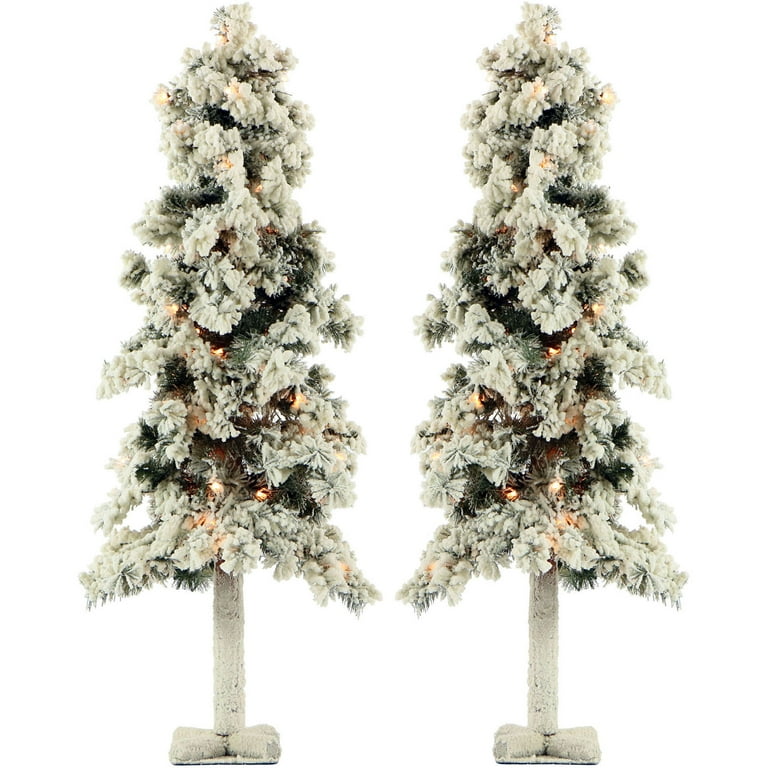 Fraser deals Hill Farm Set of Two 4-Ft. Snowy Alpine Trees with Clear Lights