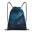 thumbnail image 1 of Xecao Lonely Night Wolf Pattern Sports Drawstring Backpack - String Swim Gym Bag with Wet Proof Pocket for Women&Men-Medium, 1 of 6