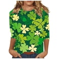 thumbnail image 2 of St Patricks Day Top Women, 3/4 Sleeve T Shirts for Women, Round Neck Blouses Tee Shirts Ladies' Casual Loose St. Patrick's Day Printed Blouse Crewneck Three Quarter Sleeves T-Shirt Top, 2 of 5
