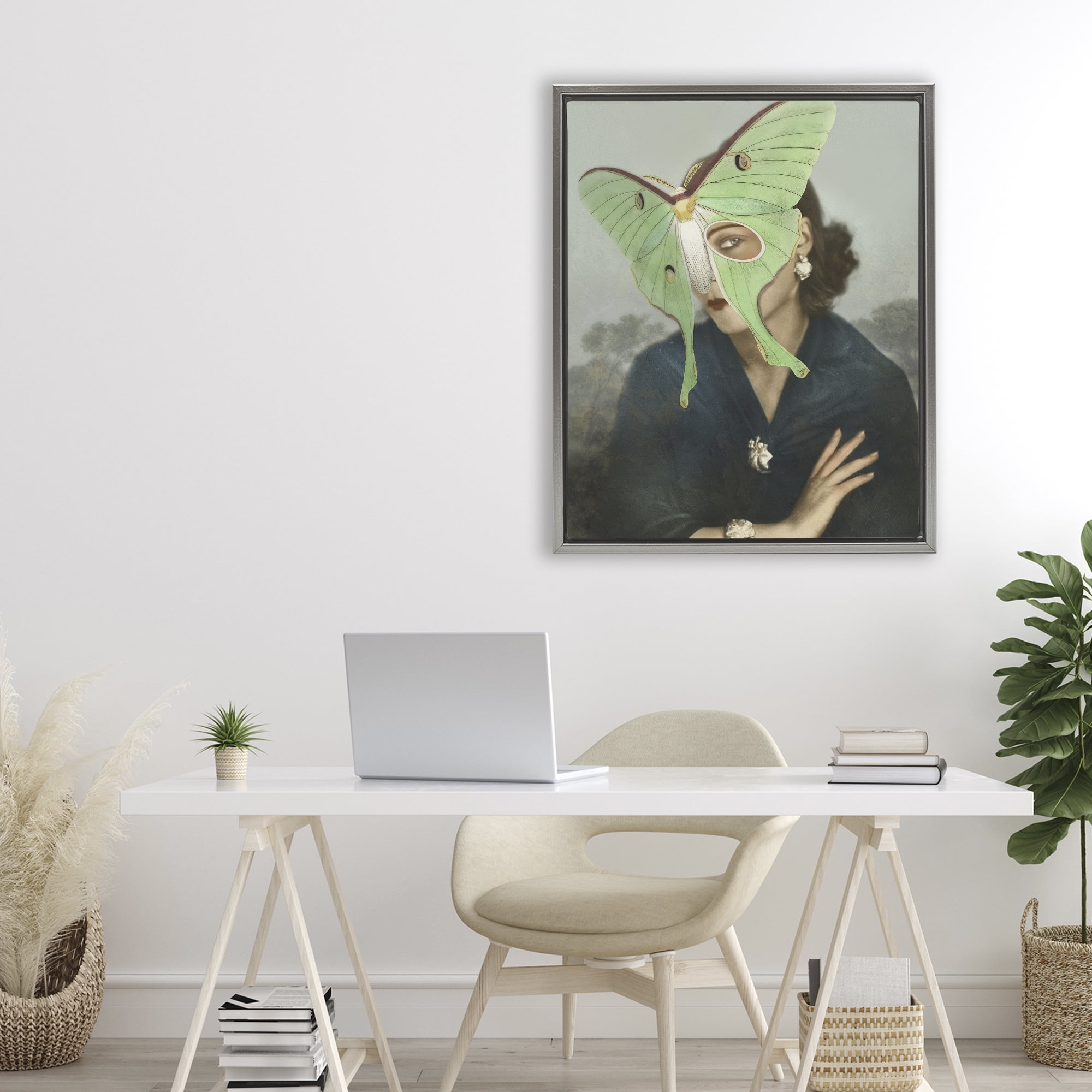 Stupell Industries Naturalist Portrait with Moth Gray Framed Floater Canvas Wall Art, design by Victoria Barnes