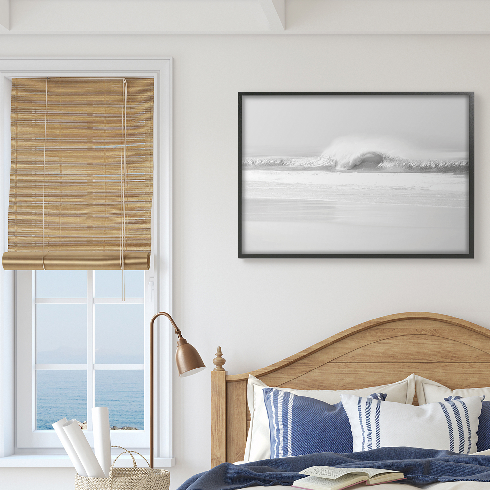 Stupell Industries Waves Crashing onto Beach Black and White,24 x 30,Designed by Maggie Olsen