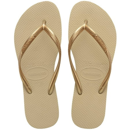 Havaianas Women's Slim Flip Flops - Spring and Summer Pool Sandals for Women - Sand Grey/Light Golden, 9/10