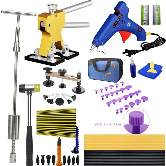 Auto Body Paintless Dent Repair Removal Tools Pops a Det Puller With Slide Hammer Bridge Puller Hot Melt Glue Gun