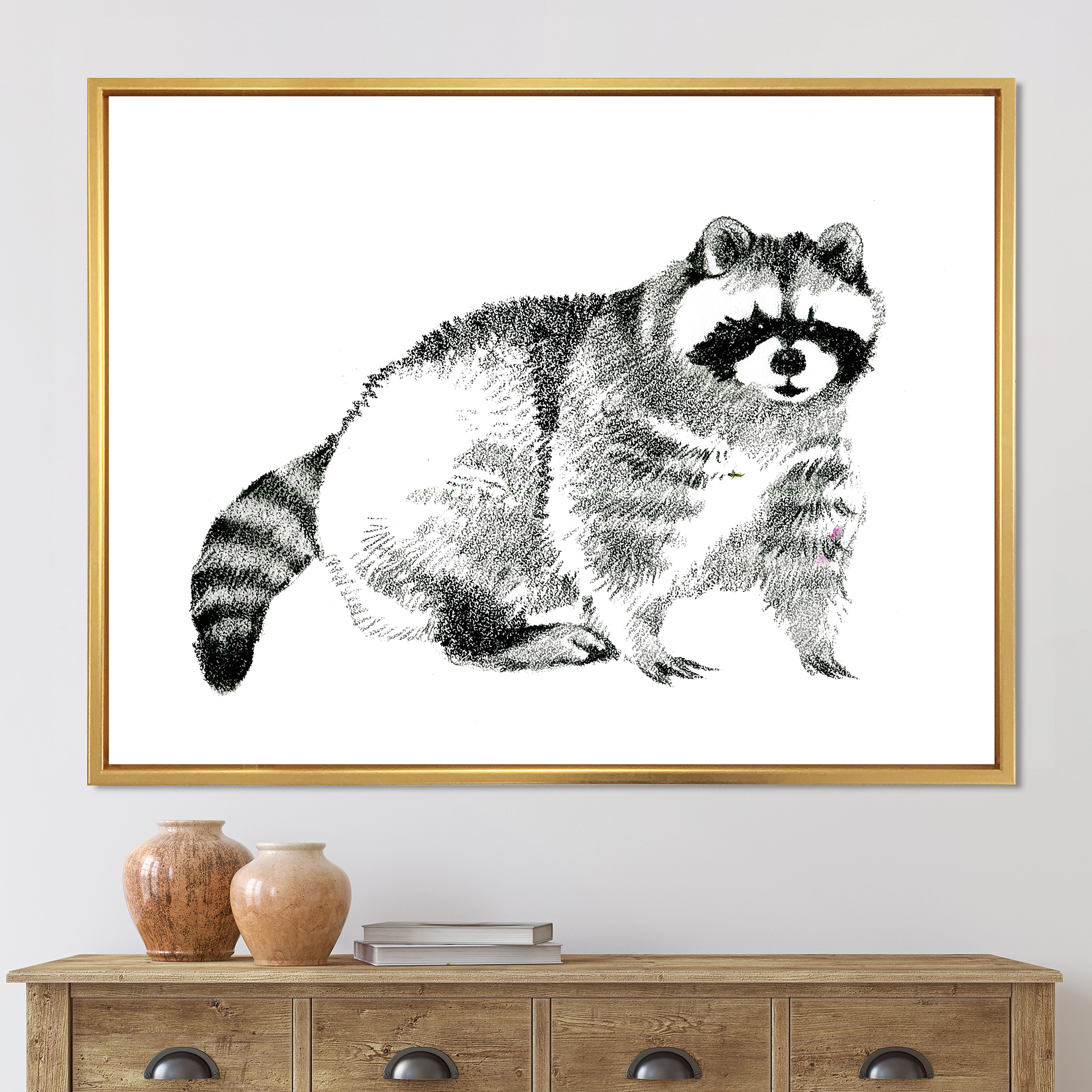 Designart 'Black and White Portrait Of Raccoon' Farmhouse Framed Canvas Wall Art Print