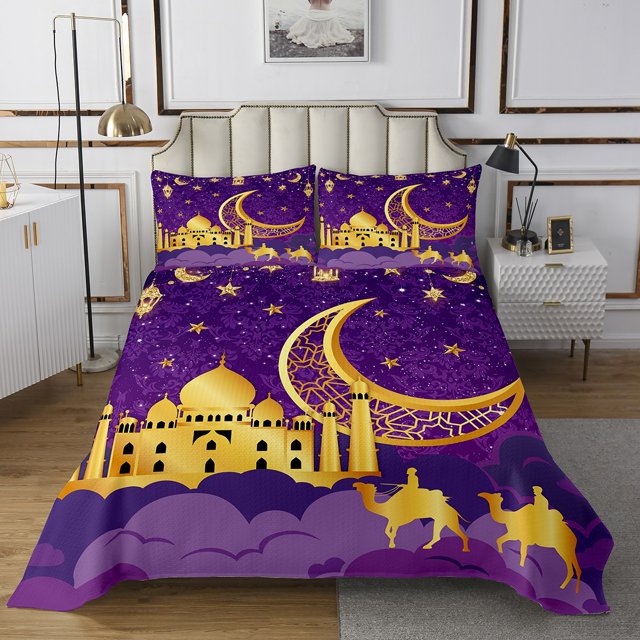 Erosebridal Ramadan Quilt Sets for Queen Size Bed, Western Castle Bed Set, Bohomian Damask Decor 3pcs