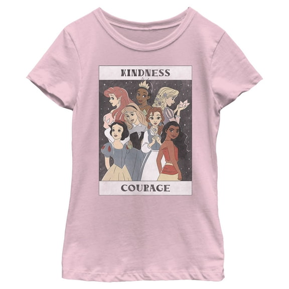 Girl's Disney Princesses Kindness and Courage Poster Graphic Tee Light Pink Small