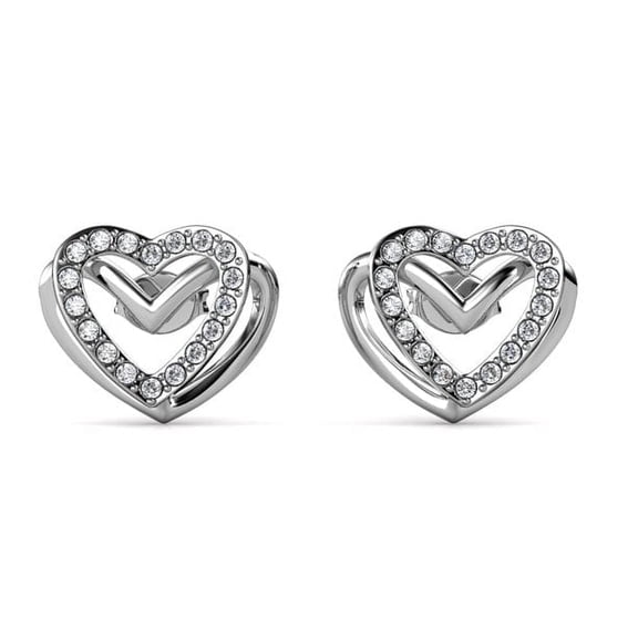 Cate & Chloe Cathy 18k White Gold Plated Heart Stud Earrings with Swarovski Crystals Gift for Women