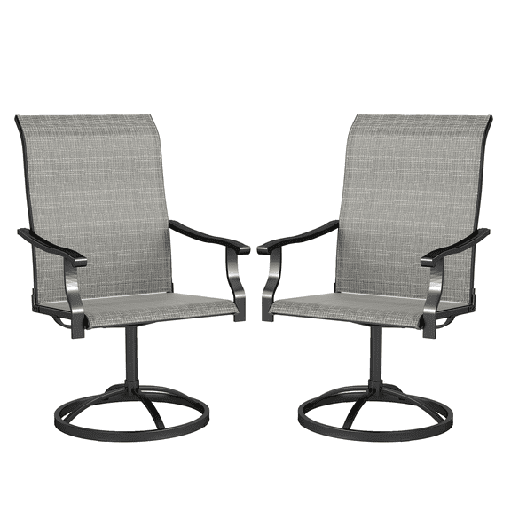 Patio Swivel Chairs Set of 2, High Back Outdoor Dining Chairs, All-Weather Mesh, Backyard Lawn Garden, Gray