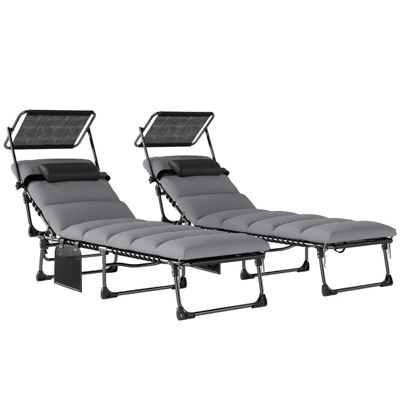 Outsunny Chaise Lounge Chairs, 2 PCS Folding Lounge Chairs with Canopy