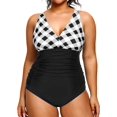 thumbnail image 1 of GHSDFBB Women Plus Size One Piece Swimsuits V Neck Tummy Control Bathing Suits Retro Ruched Swimwear, 1 of 6