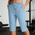 thumbnail image 2 of VBVC Women's Drawstring Elastic Waist Shorts , Lightweight Athletic Cropped Trousers For Women, Ladies' Side Split Hem Shorts with Pockets,Blue,S-2XL, 2 of 10