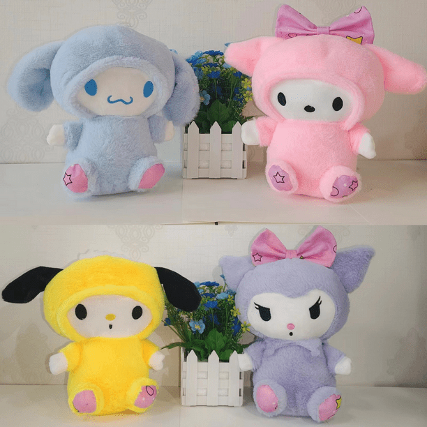 Venta al por mayor de fábrica 17/23cm My Melody Kitty Kuromi Cinnamoroll Purin Peluche de juguete de peluche de dibujos animados Sanrio