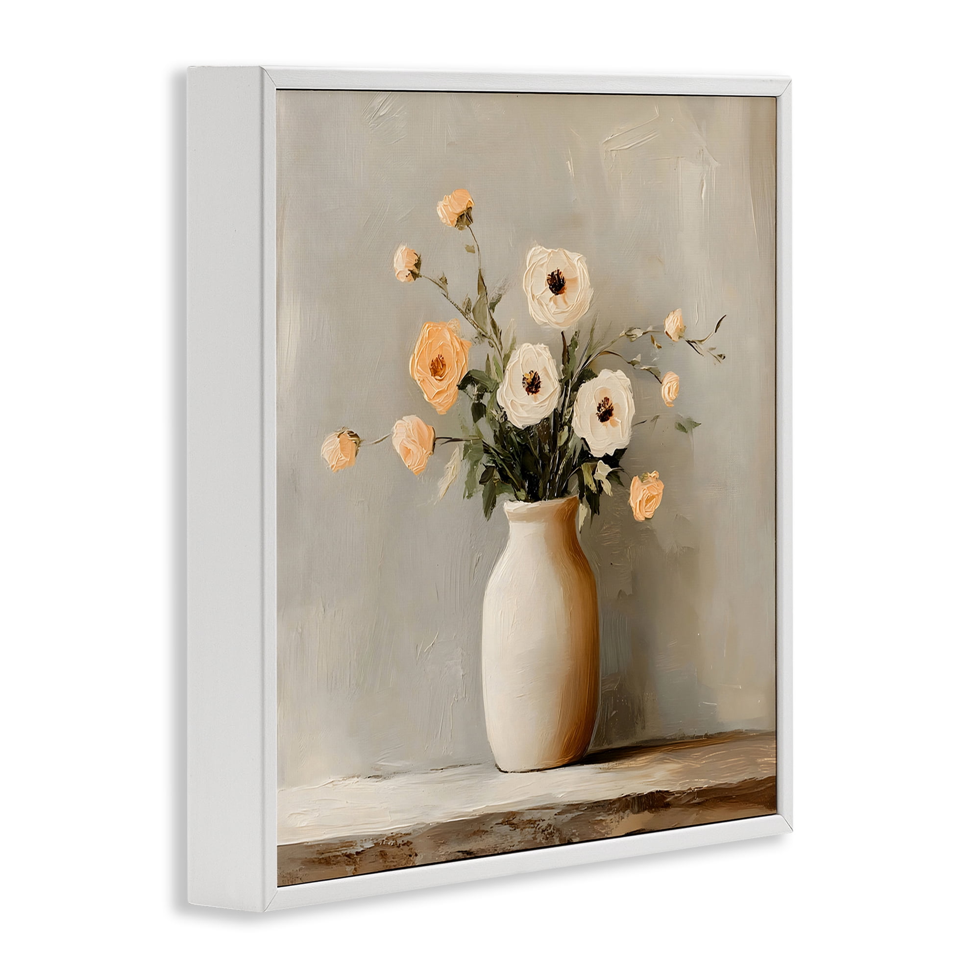 Stupell Industries Simple Floral Vase in Pastels White Framed Giclee Art, design by Creative Studio