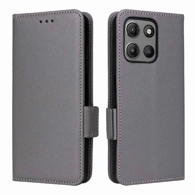Wallet Case for Motorola Moto G17 Power Flip Cover with Card Slots & Kickstand Gray