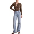thumbnail image 2 of INSPIRE CHIC Women's Shirts Asymmetrical Neck Long Sleeves Slim Fit Blouse Spring Autumn Chest Hollowed Out Ring Linked Going Out Tops Medium Coffee, 2 of 6