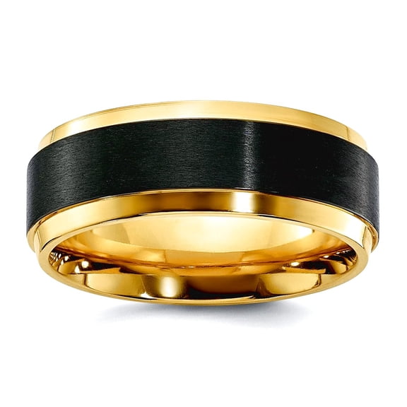 Black Zirconium Polished Yellow Ip Plated With Brushed Center 8mm Band Size 10 Ring for Women and Men