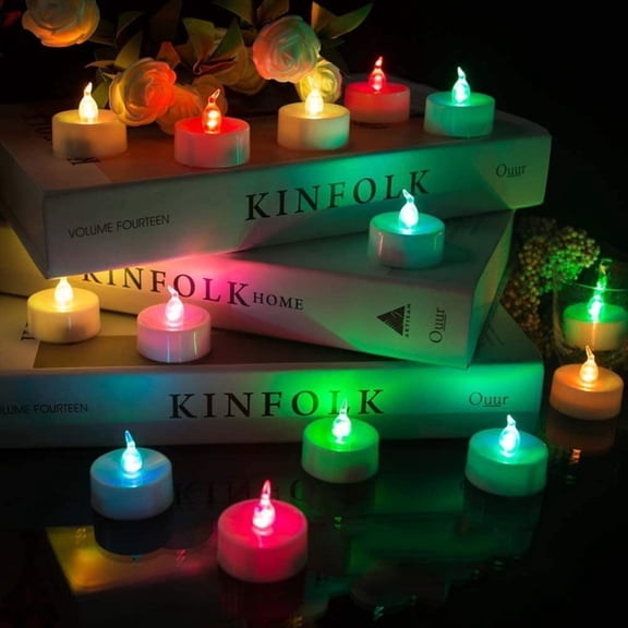 12 Pack LED Color Changing Tea Lights Battery Operated, Flameless Flickering Electric Colored Votive Tea Lights, LED Colorful Candles Bulk for Christmas Party Halloween Decorations