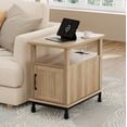 thumbnail image 2 of Oak End Table Bedside Table with Charging Station & Cabinet for Bedroom, Side Table for Living Room, 23.6 inches, 2 of 7