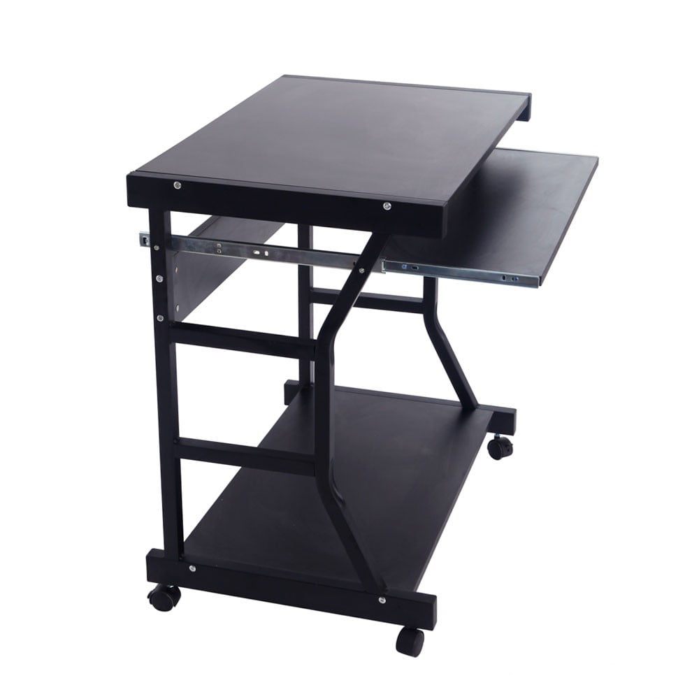 IVV 27.55" Small Rolling Computer Desk on Wheels, with Keyboard Tray and Bottom Shelf, for Bedroom, Living Room, Home Office, Black