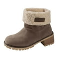 thumbnail image 3 of YAYUBA Winter Boots for Women, Comfortable Side Zipper Mid Heel Suede Warm Fur Snow Ankle Boot Outdoor Party Shoes Size 7 Grey, 3 of 6