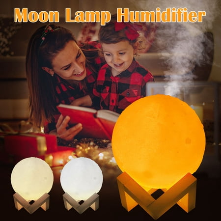 TSV 3D Moon Light USB Humidifier, Moon Lamp Moon Night Light, LED Night Lamp Wood Stand Humidifier, 800ML Air Humidifiers with LED 3 Colors Night Light, Quiet Humidifiers for Baby Kids Lover