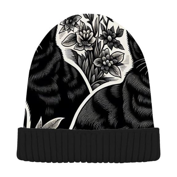 joogoo Cats on Flowers Beanie Hats Men Women Cuffed Skull Cap Winter Warm Knit Thick Beanies