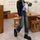 thumbnail image 4 of Pantalones vaqueros de estilo coreano para mujer, Jeans de nicho con piernas anchas, pantalones largos de cintura alta, moda urbana informal, nuevo, 4 of 5