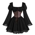 thumbnail image 4 of Rggeeun Halloween for Women Renaissance Women Corset Dress Square Neck Long Sleeve Gothic Dress Daily Wear Classic,Black,Xl, 4 of 5