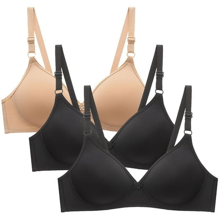 GERsome 3 Pack Deep V Wireless Bras for Women No Underwire Push Up Seamless Padded Comfort Bra Supportive Wirefree Bralette Size L