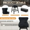 thumbnail image 3 of Homhum 360° Swivel Bar Stools Set of 2, Wood Legs and Fabric Island Chairs, Black, 3 of 7