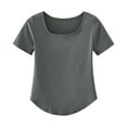 thumbnail image 1 of B91xZ Haut Court à Manches Courtes pour Femmes Mode Col Rond T-Shirt Manches Courtes Printemps Été Blouse Ample, Gris Foncé TG, 1 of 4
