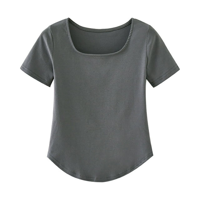 B91xZ Haut Court à Manches Courtes pour Femmes Mode Col Rond T-Shirt Manches Courtes Printemps Été Blouse Ample, Gris Foncé TG