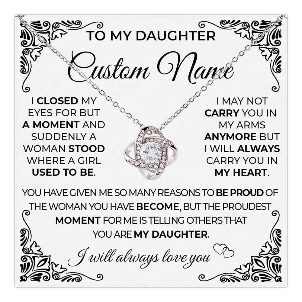 To My Daughter Necklace From Dad, Daughter From Dad, Father Daughters Jewelry With Message Card And Box, Graduation Birthday Daughters From Mom #839, Gold Love Knot Necklace