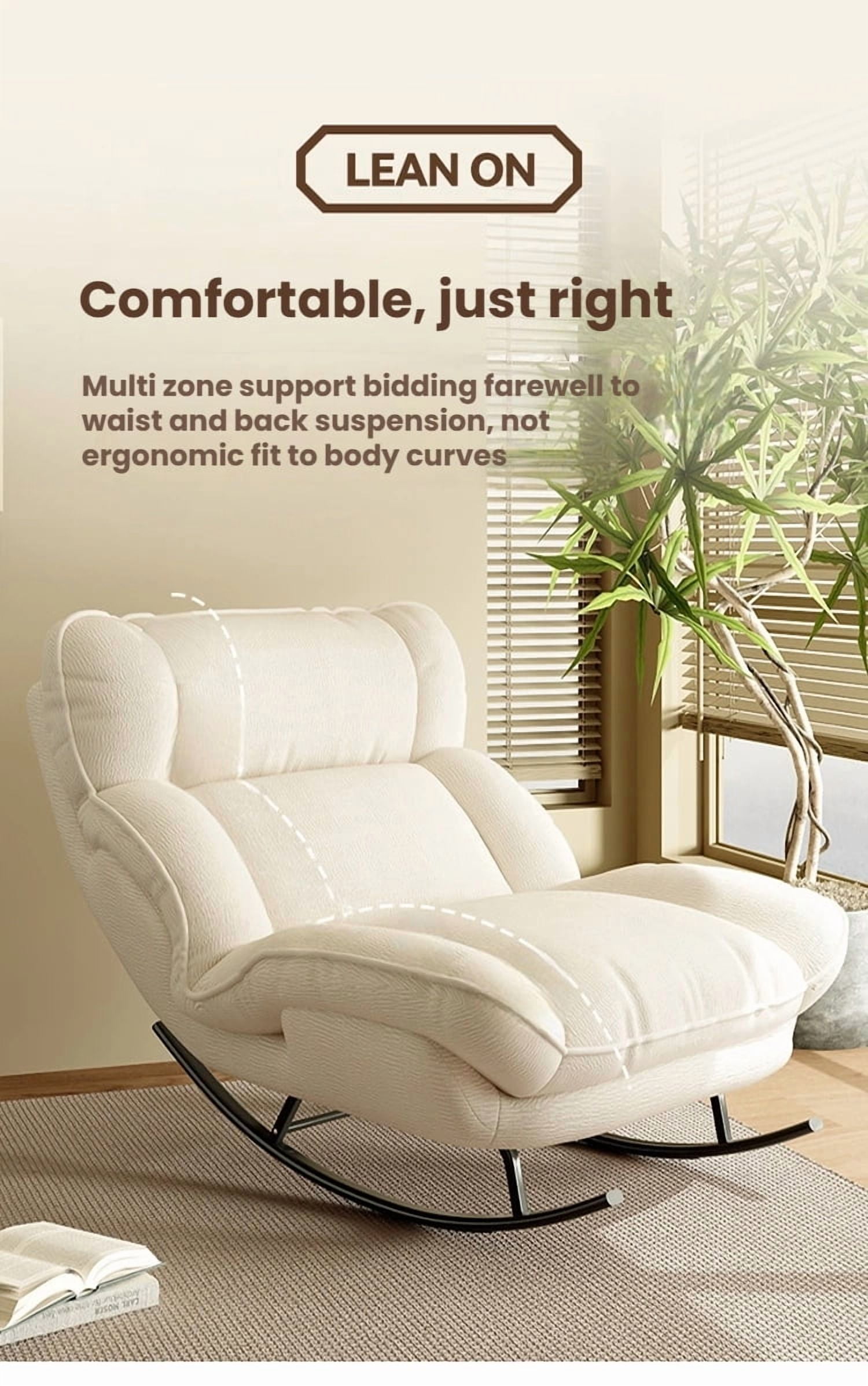 Keerffo Sofa Rocking Chair Metal Frame with Adjustable Backrest Comfortable Decorative Chair Modern Ergonomic Sofa for Living Room Bedroom