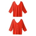 thumbnail image 2 of LAVA Womens Fashion Plus Size Tops V Neck 3/4 Sleeve T-shirts Button Down Shirts Blouses (Orange, 2XL), 2 of 6