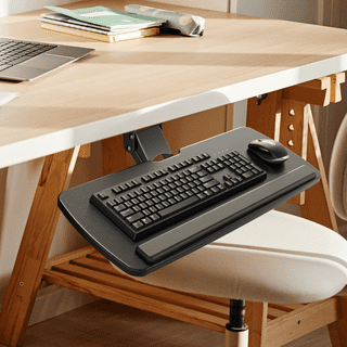 Denest Motion Chair Leg Clamping Keyboard Tray Holder with USB Fan Keyboard Mouse Pad, Size: 22.5, Black